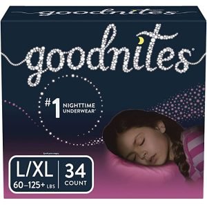 Goodnites Bedtime Pants for Girls, Large/Extra Large, 34 Count